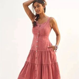 Anthro pilcro tiered courderoy midi dress